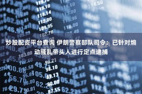 炒股配资平台查询 伊朗警察部队司令：已针对煽动骚乱带头人进行定点逮捕