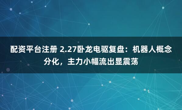 配资平台注册 2.27卧龙电驱复盘：机器人概念分化，主力小幅流出显震荡